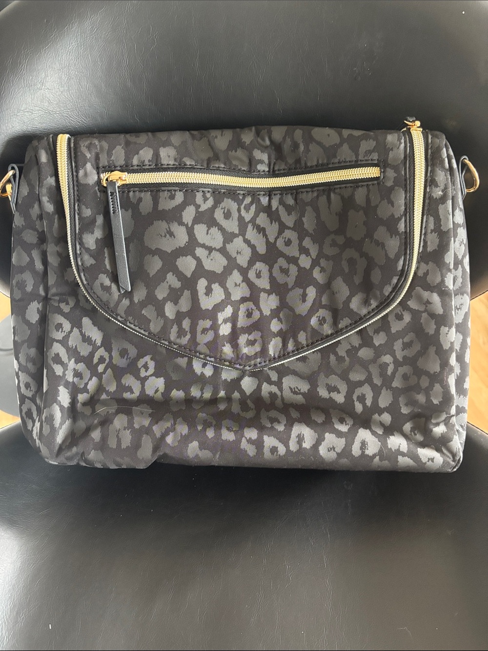 Stella and dot Gray Leopard-Print Shoulder Bag with Gold Zippers